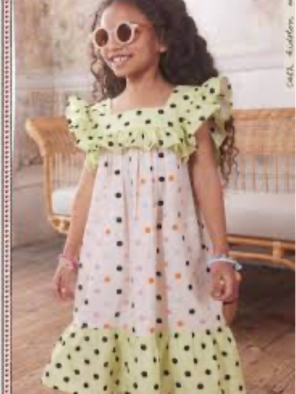 Cath Kidston Cream Dress with Lime Ruffle and Black & Orange Polka Dots